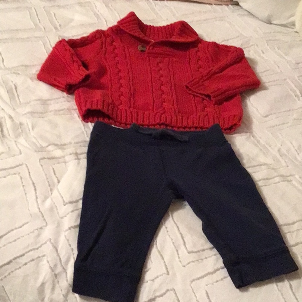 Red knit sweater with pants for kids
